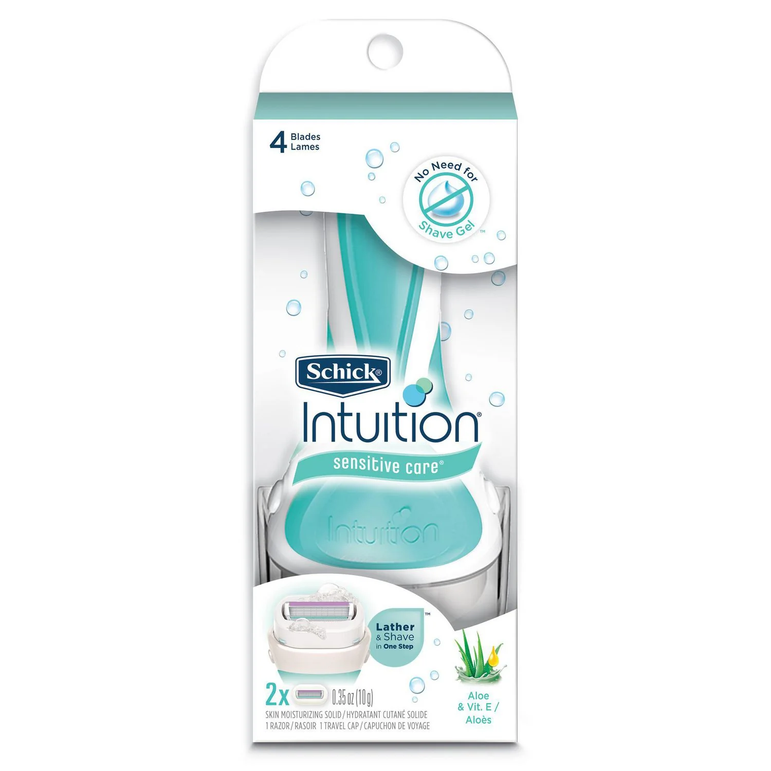 Schick Intuition Sensitive Care, Women’s Razor with Aloe - 1 razor, 2 razor refills, 1 travel cap