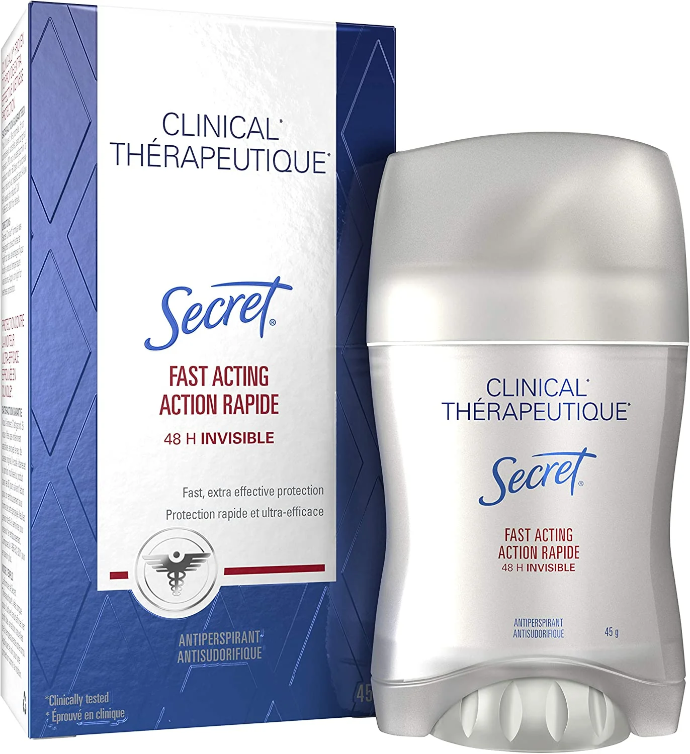 Secret Clinical Fast Acting Invisible Solid Antiperspirant & Deodorant, Fresh Burst - 45 g