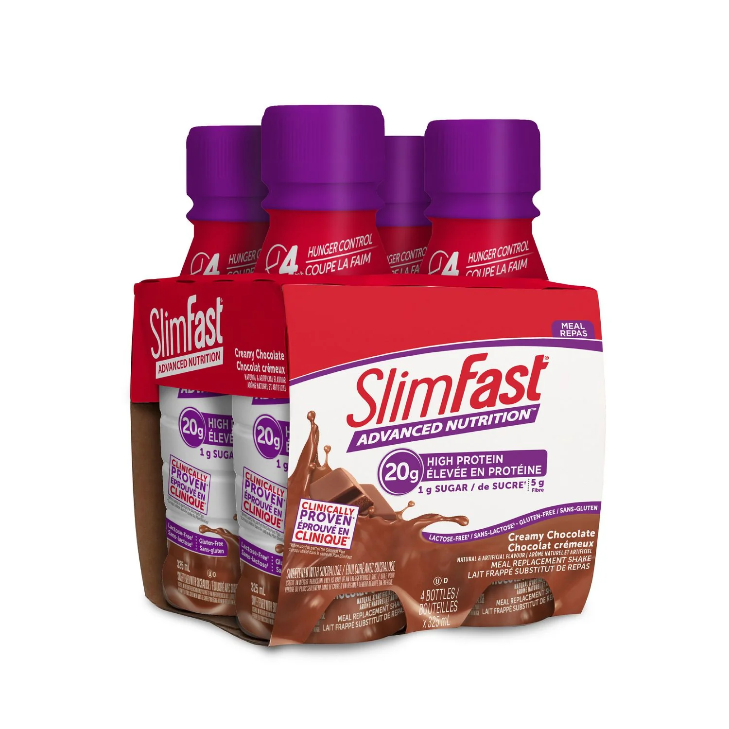 SlimFast Advanced Nutrition High Protein Meal Replacement Shake, Chocolate - 4 x 325 ml