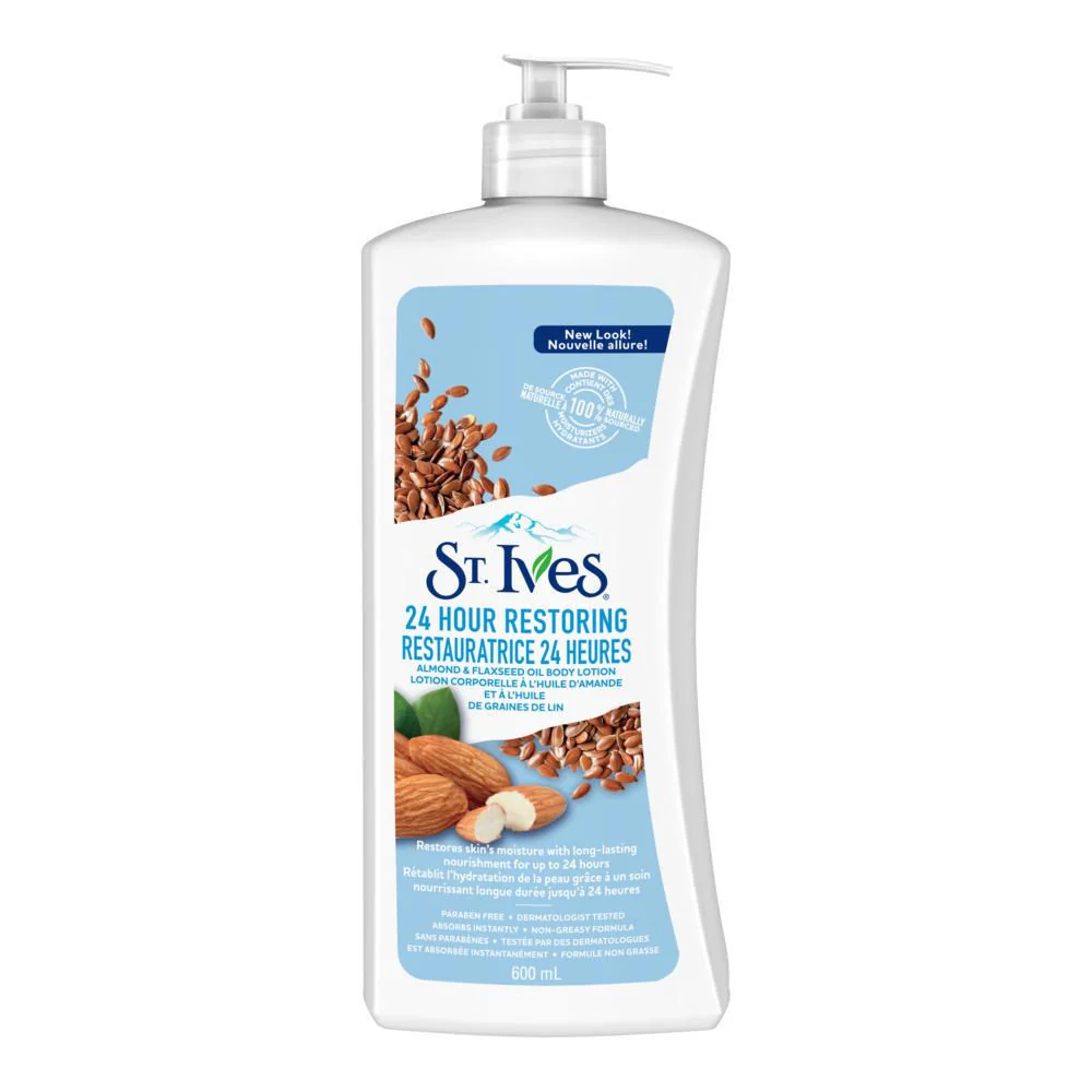 St. Ives 24 Hour Restoring Body Lotion, Almond And Flaxseed Oil - 600 mL