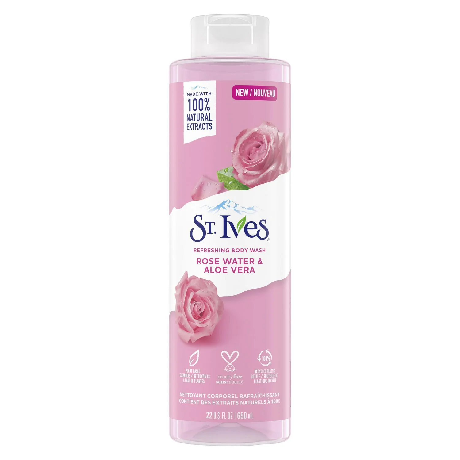 St. Ives Refreshing Body Wash, Plant Based, Cruelty Free, Recycled Plastic, Rose Water And Aloe Vera- 650 mL