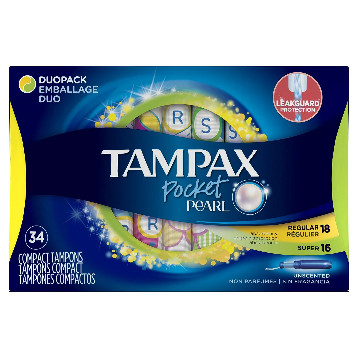 Tampax Pearl Pocket, DuoPack, Unscented - 18 regular. 16 super