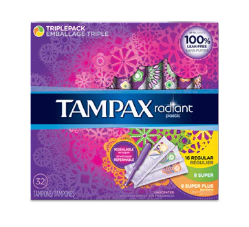 Tampax Radiant Triple Pack Tampons, Unscented - 16 regular, 8 super, 8 super plus