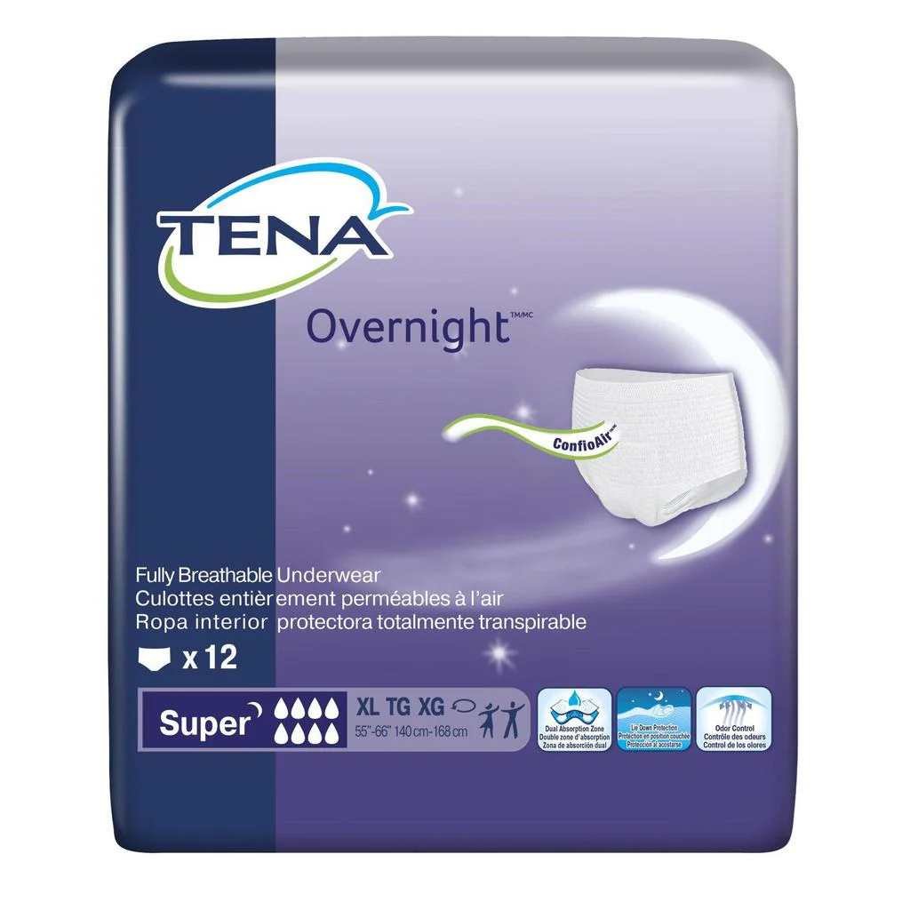 Tena Overnight Fully Breathable Underwear, Super, Extra Large - 12 count