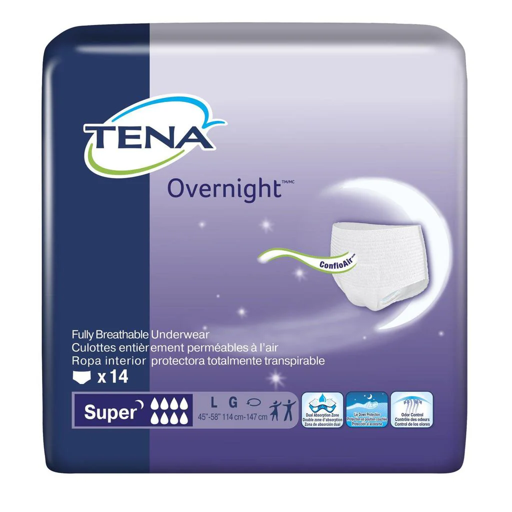 Tena Overnight Fully Breathable Underwear, Super, Large - 14 count