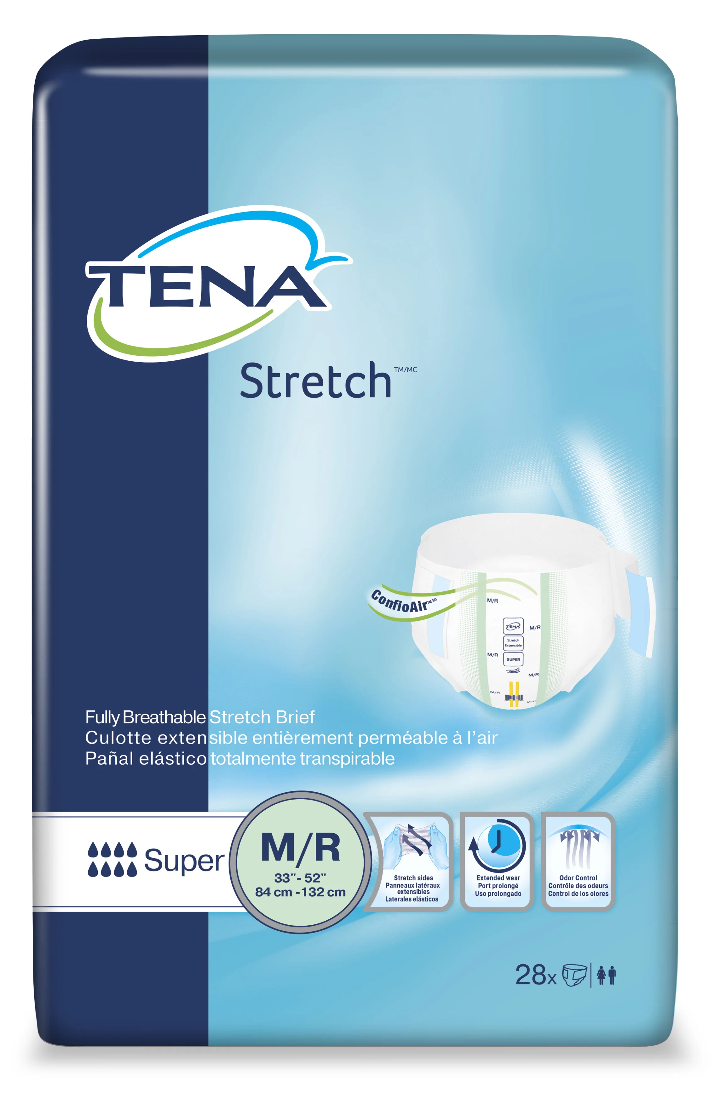 Tena Stretch Fully Breathable Stretch Brief, Super, Medium - 28 count