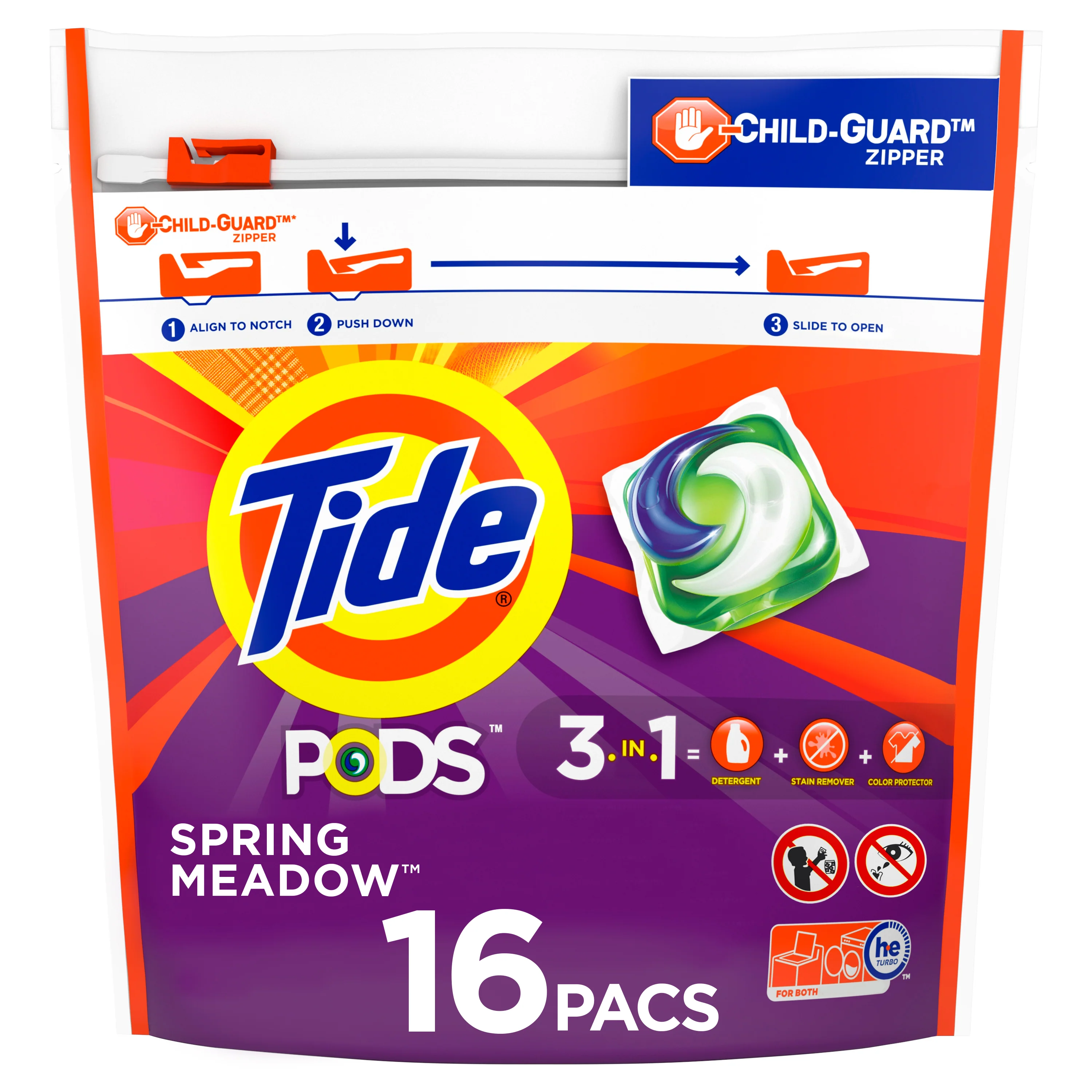 Tide Pods, 3 in 1 Detergent, Spring Meadow, 16 Capsules - 368 g