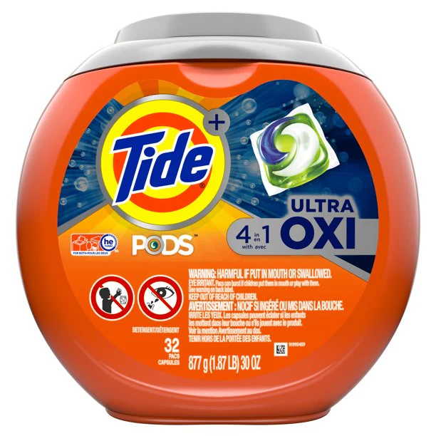 Tide Pods, 4 in 1 with Ultra Oxi, Detergent, 32 Pacs - 877g