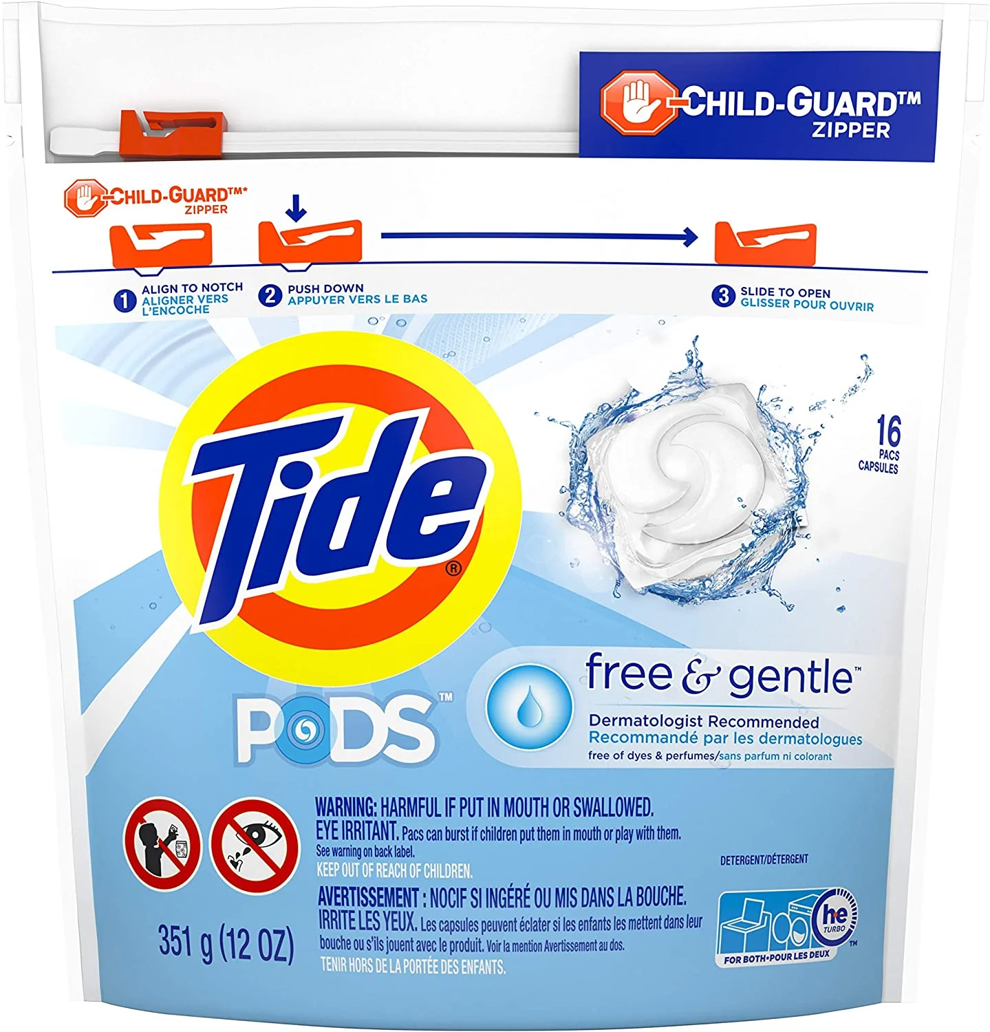 Tide PODS Free and Gentle Detergent,  16 Pacs - 351 g