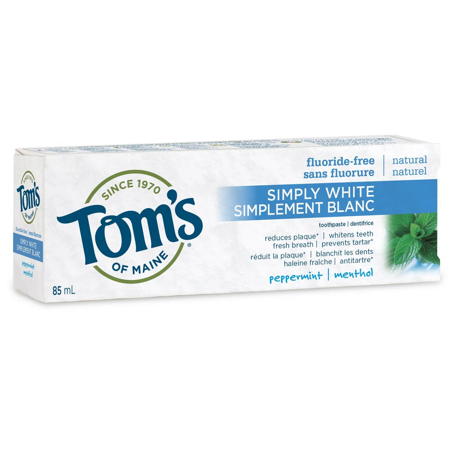 Tom's Of Maine Simply White, Fluoride Free, Natural, Toothpaste, Peppermint - 85mL