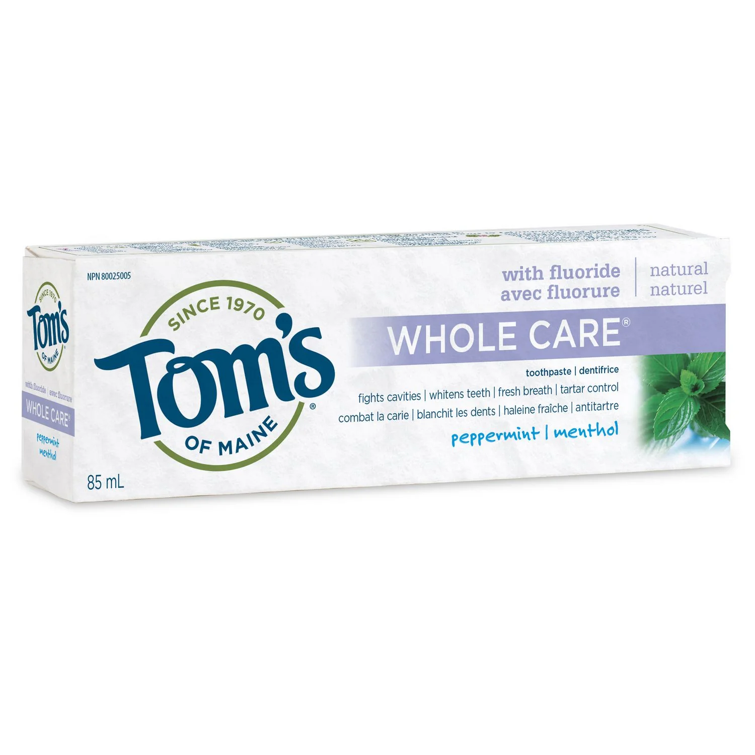Tom's Of Maine Whole Care, With Fluoride, Natural, Toothpaste, Peppermint - 85mL