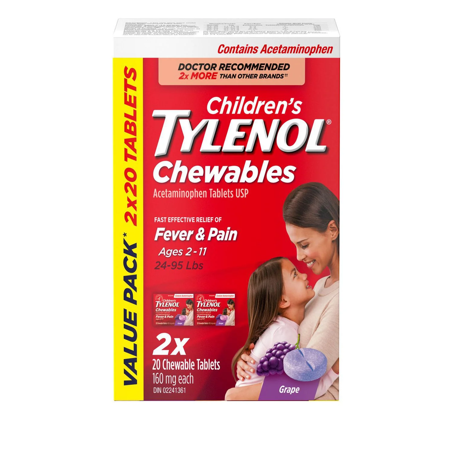 Tylenol Children's Chewables - Value Pack 2 x 20 tablets (160 mg each)