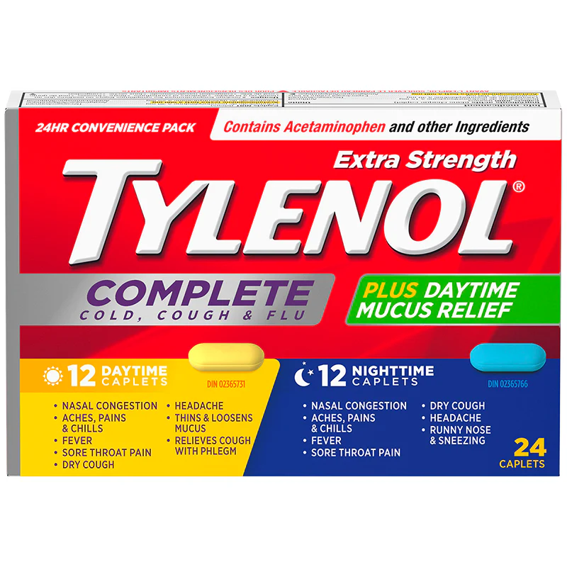 Tylenol Extra Strength Complete Cold, Cough, & Flu Plus Daytime Mucus Relief, Daytime & Nighttime