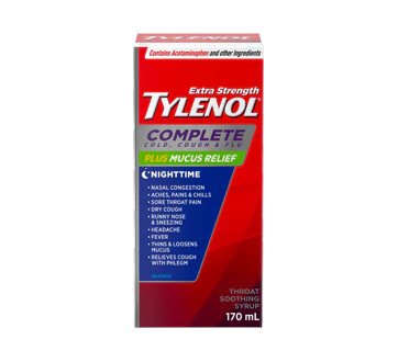 Tylenol Extra Strength Complete Cold, Cough, & Flu Plus Mucus Relief Syrup, Nighttime