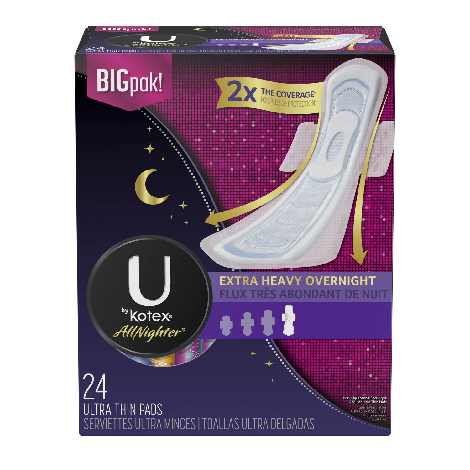 U by Kotex All Nighter Extra Heavy Overnight Ultra Thin Pads with Wings, Unscented - Image 2