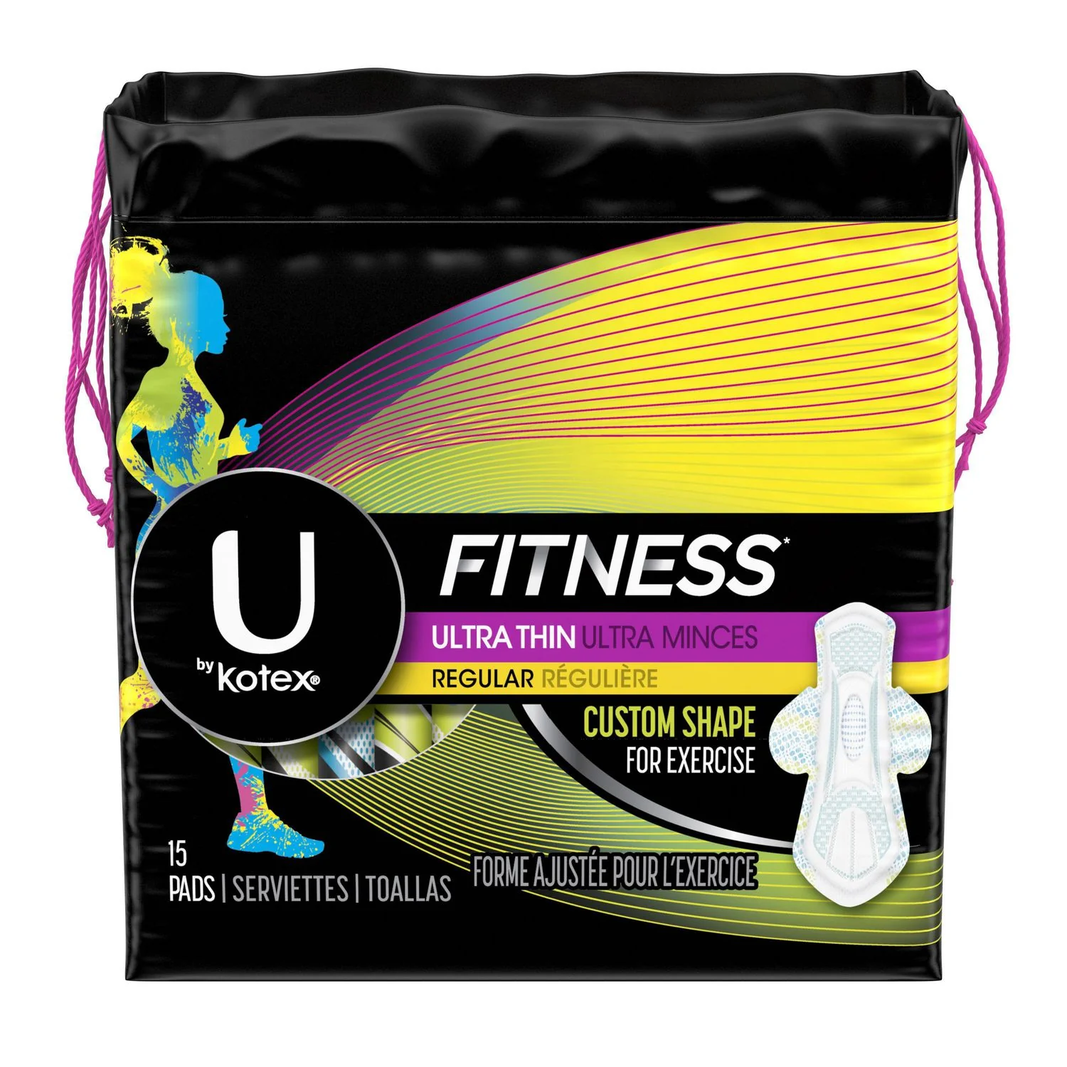 U by Kotex Fitness Ultra Thin, Regular Pads with Wings, Unscented