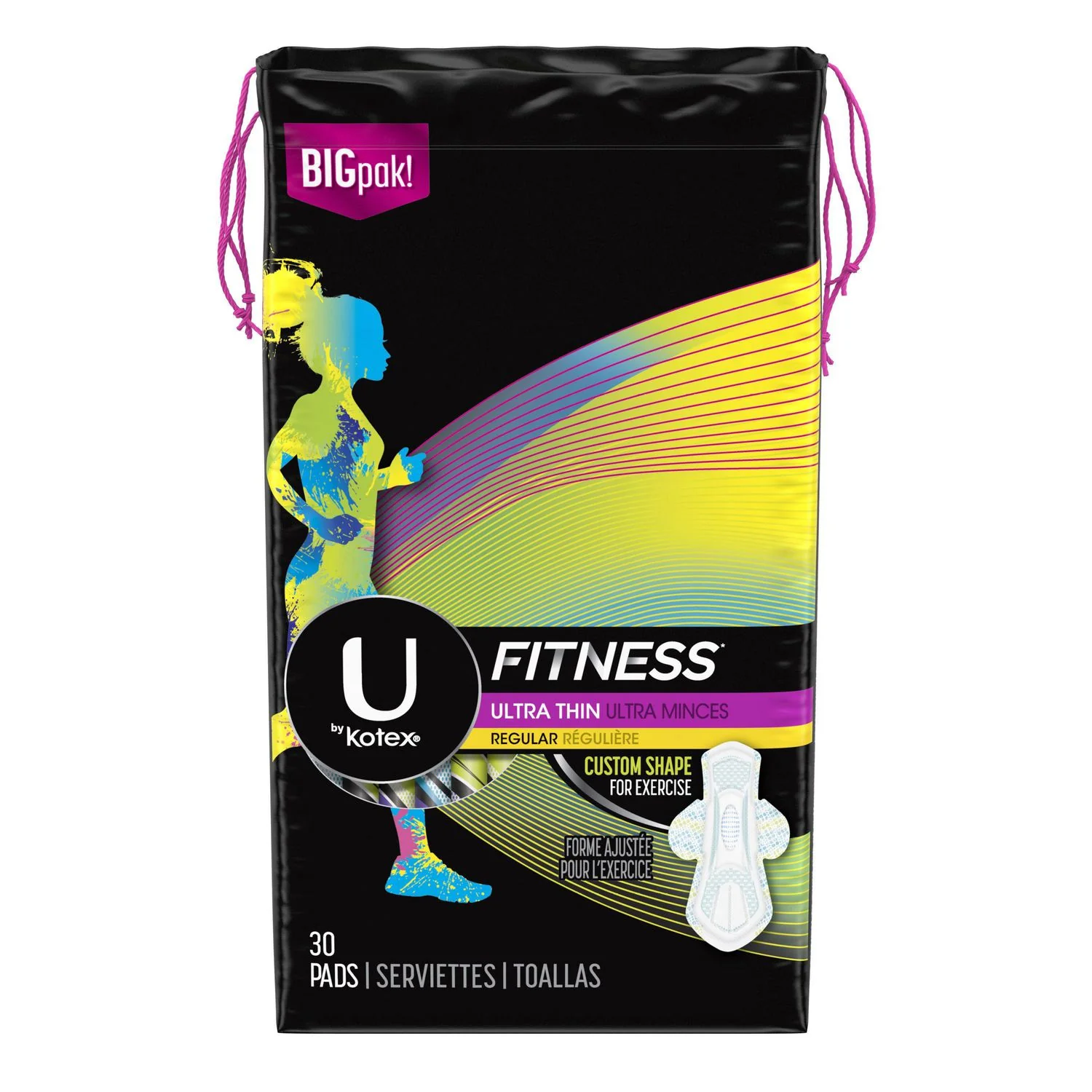 U by Kotex Fitness Ultra Thin, Regular Pads with Wings, Unscented - Image 2