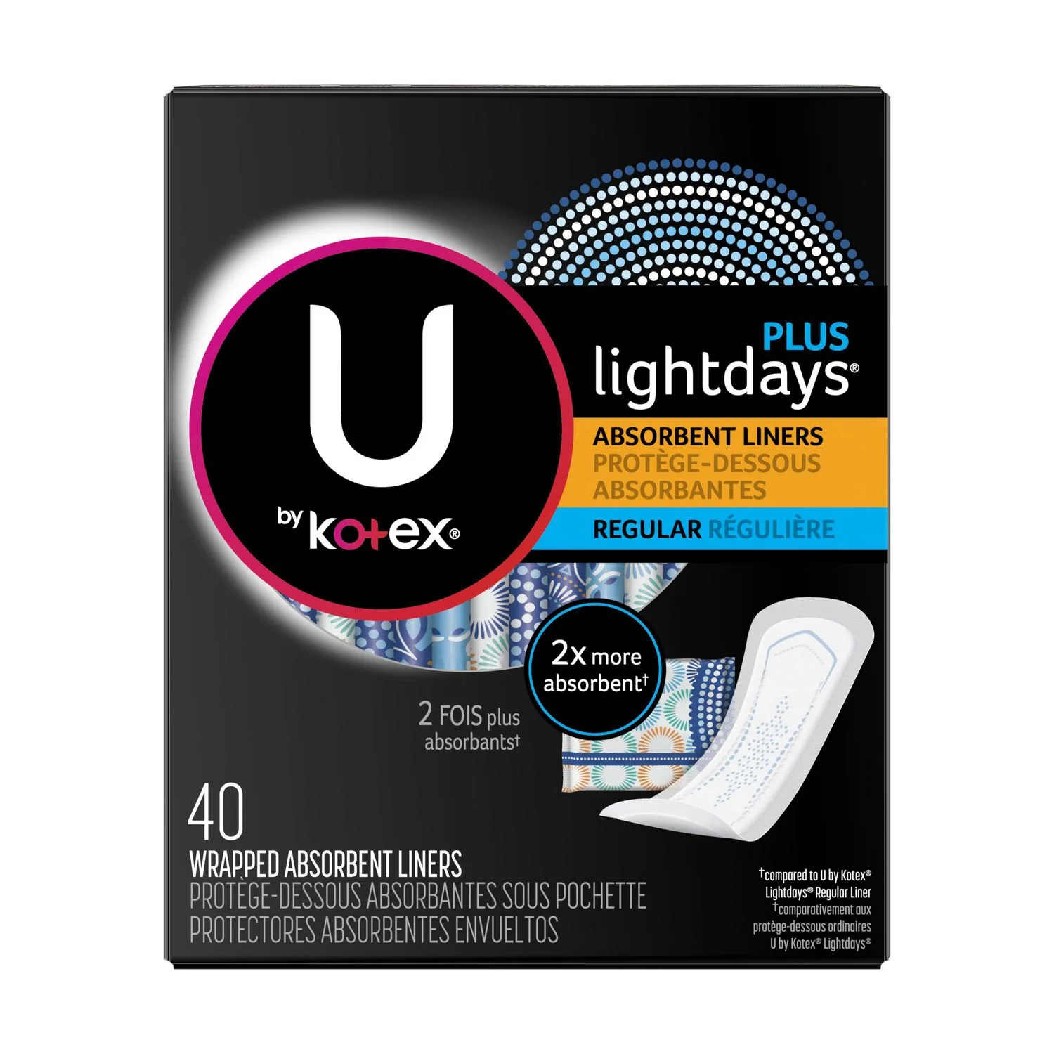 U by Kotex Lightdays Plus, Regular Absorbent Liners, Fragrance-Free