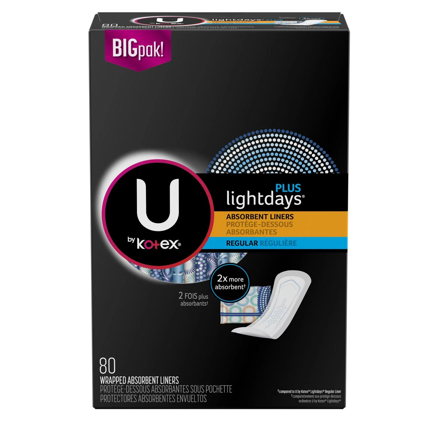 U by Kotex Lightdays Plus, Regular Absorbent Liners, Fragrance-Free - Image 2