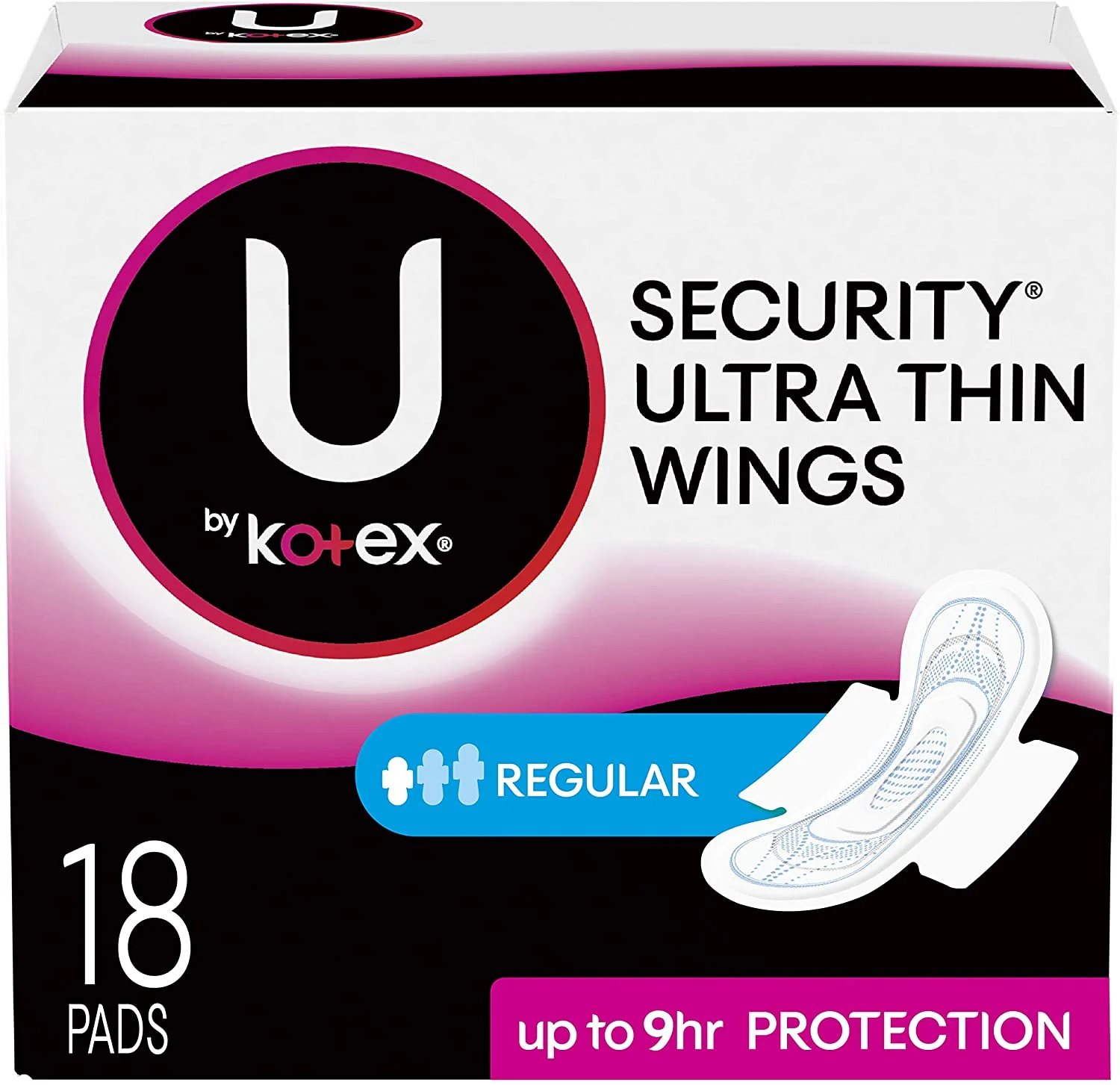 U by Kotex Security Ultra Thin Regular Pads with Wings - 18 pads