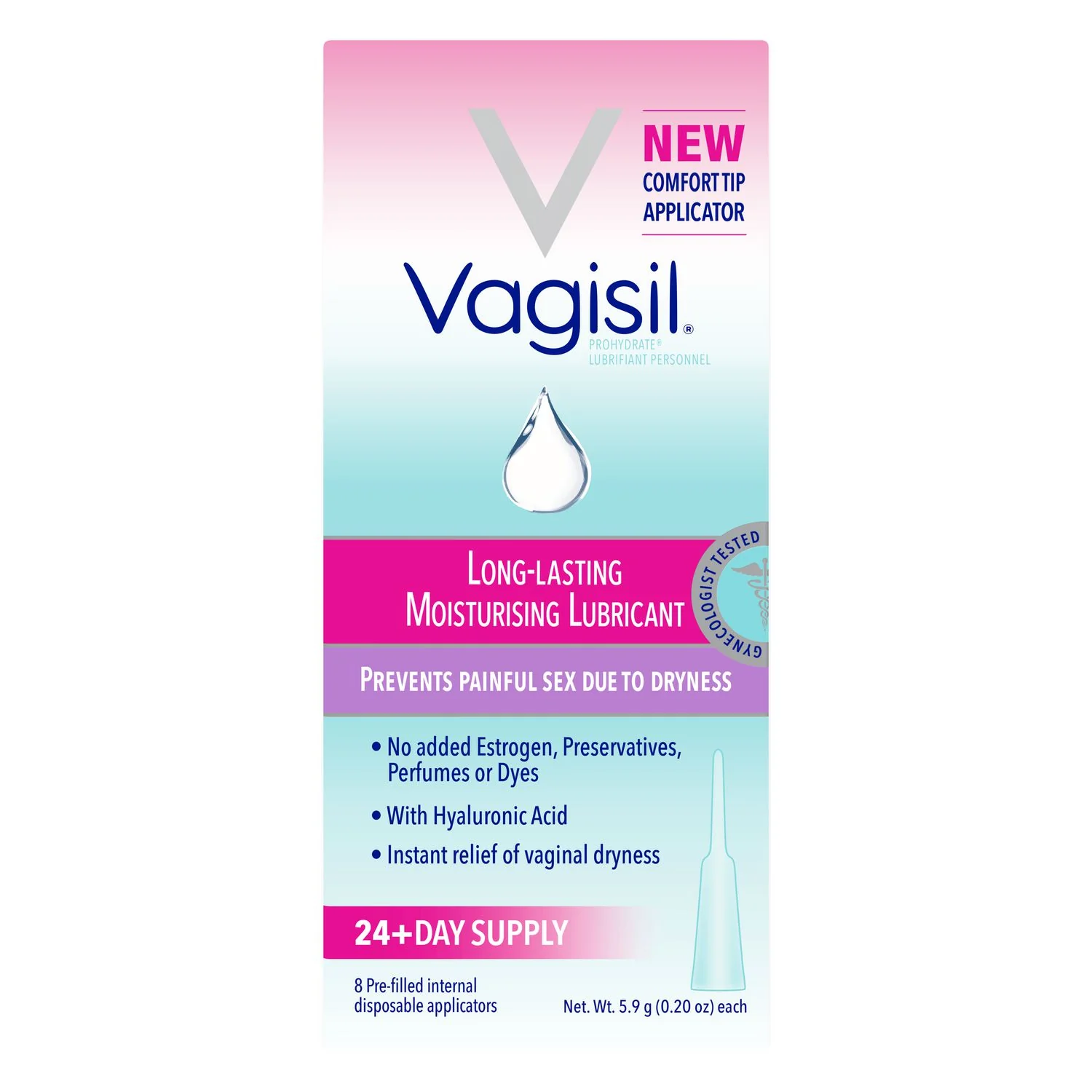 Vagisil Long-Lasting Moisturising Lubricant - 8 pre-filled interntal disposable applicators x 5.9 g