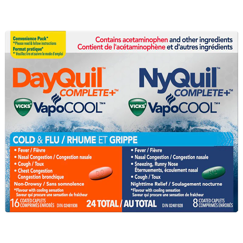 Vicks DayQuil Complete+ VapoCool Cold & Flu, Day & Night - 24 coated caplets