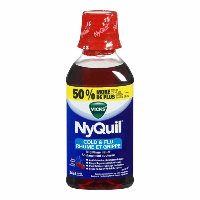 Vicks NyQuil Cold and Flu Liquid, Cherry Flavour - Image 2