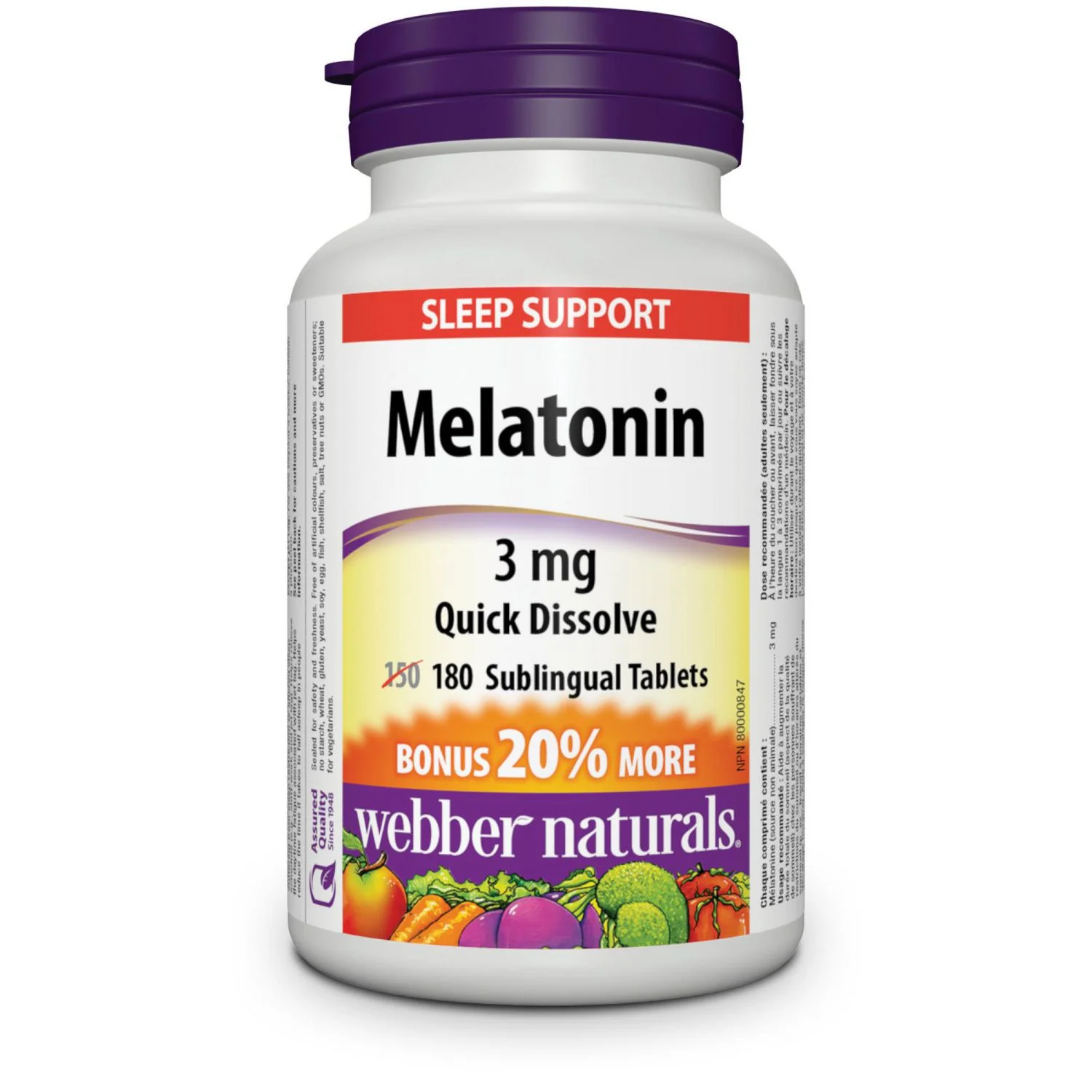 Webber Naturals Melatonin 3 mg Quick Dissolve Sublingual Tablets - Image 2