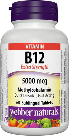 Webber Naturals Vitamin B12 Extra Strength 5000 mcg Methylcobalamin - 60 sublingual tablets